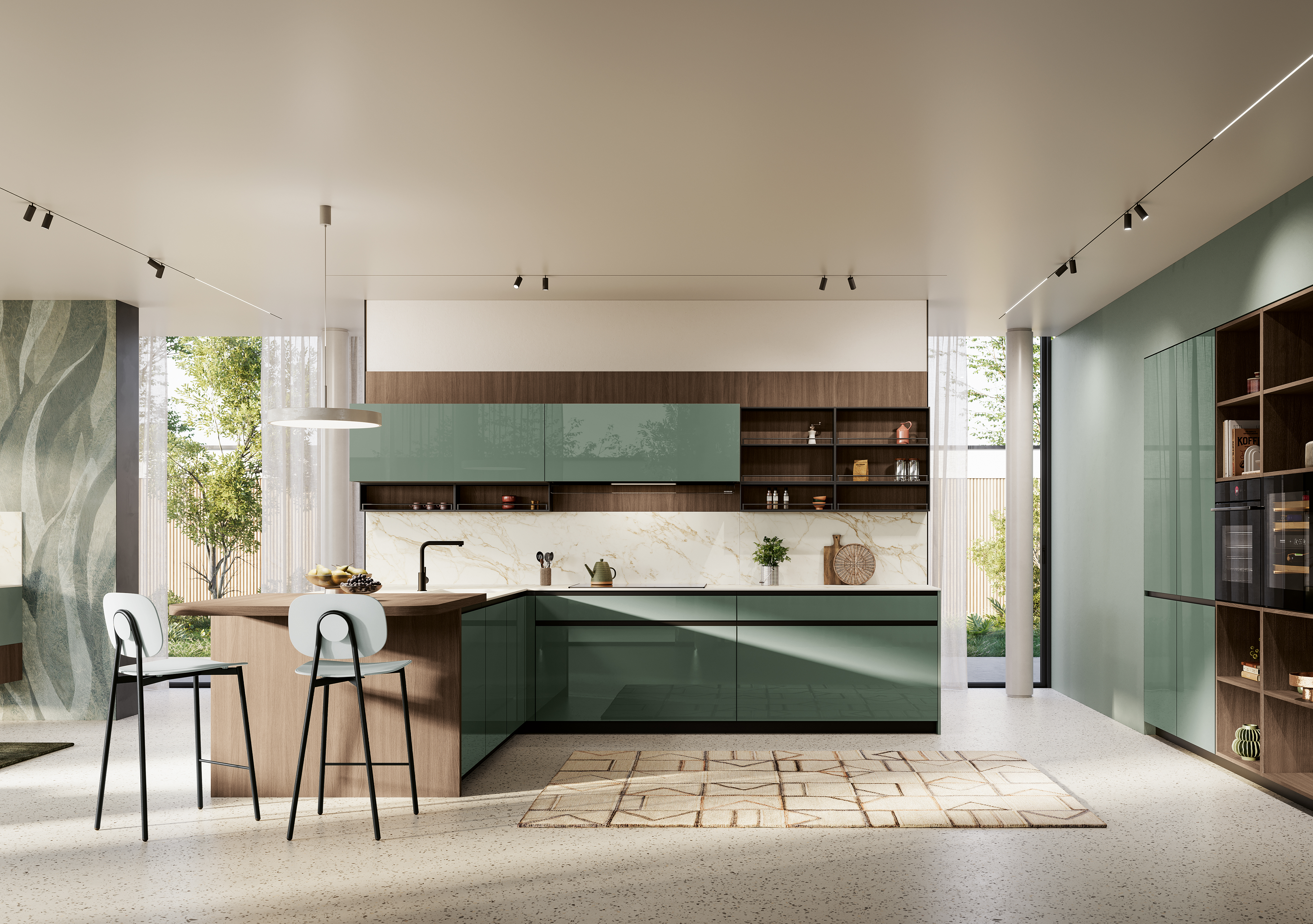 Cucina Altea in vetro lucido aloe.