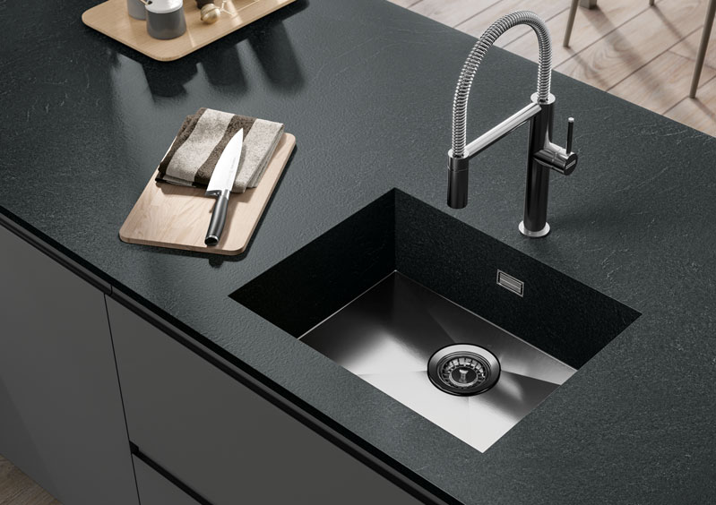 Top in HPL vulcano con lavello integrato. Cucina Fly.