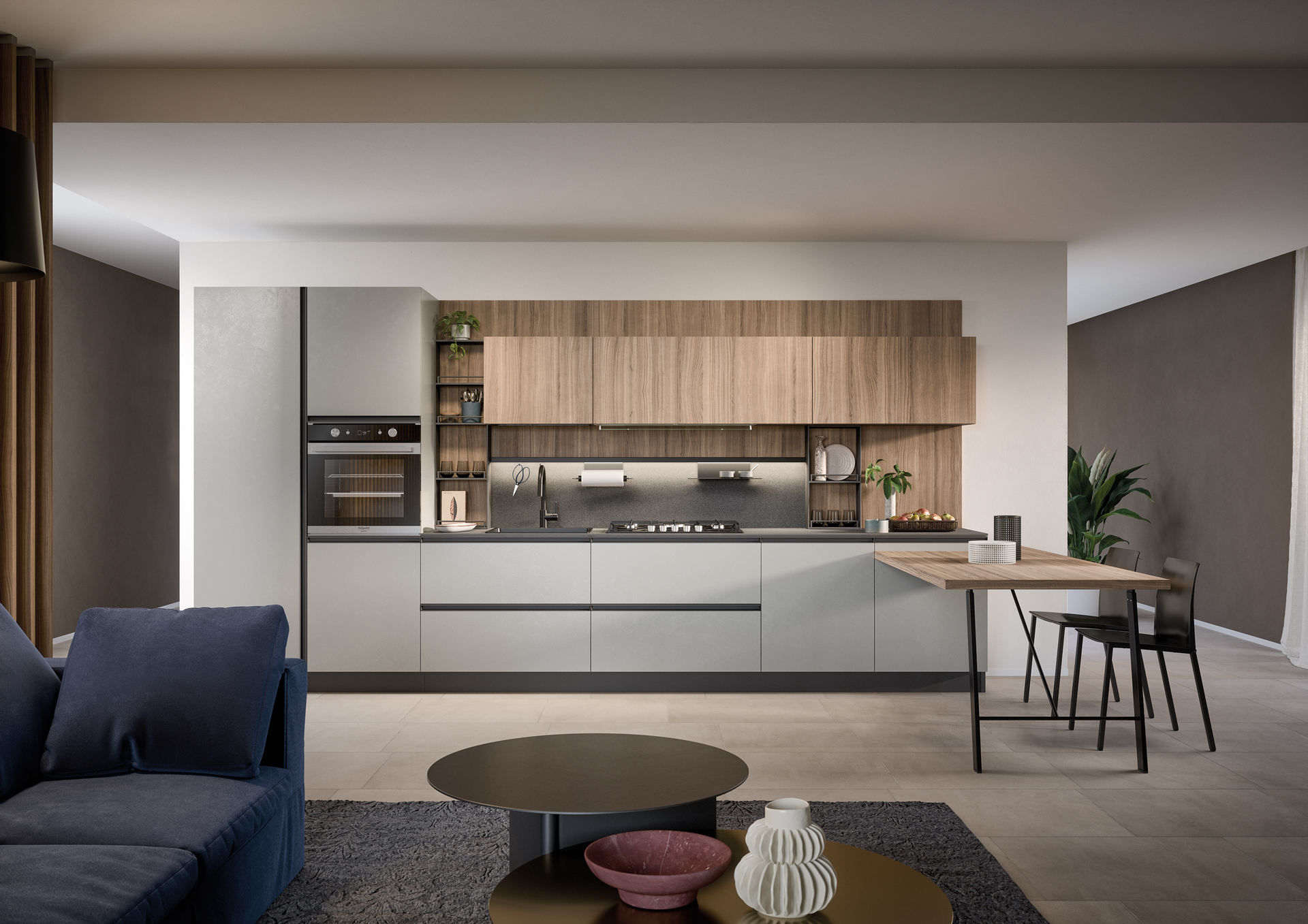 Cucina Hera con anta in melaminico resina grey.