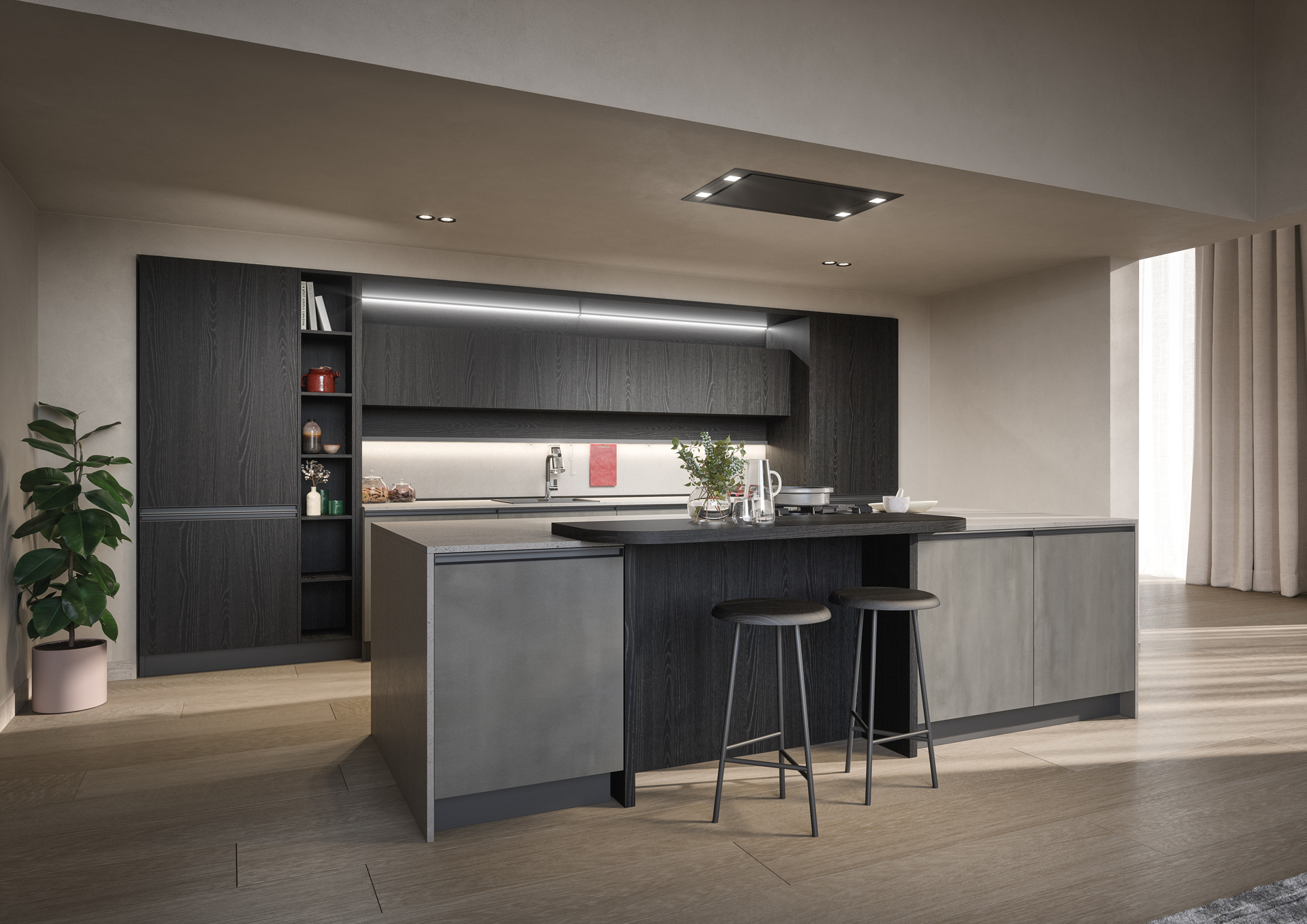 Spazi cucina organizzati a isola. Modello Hera di Prima Cucine.