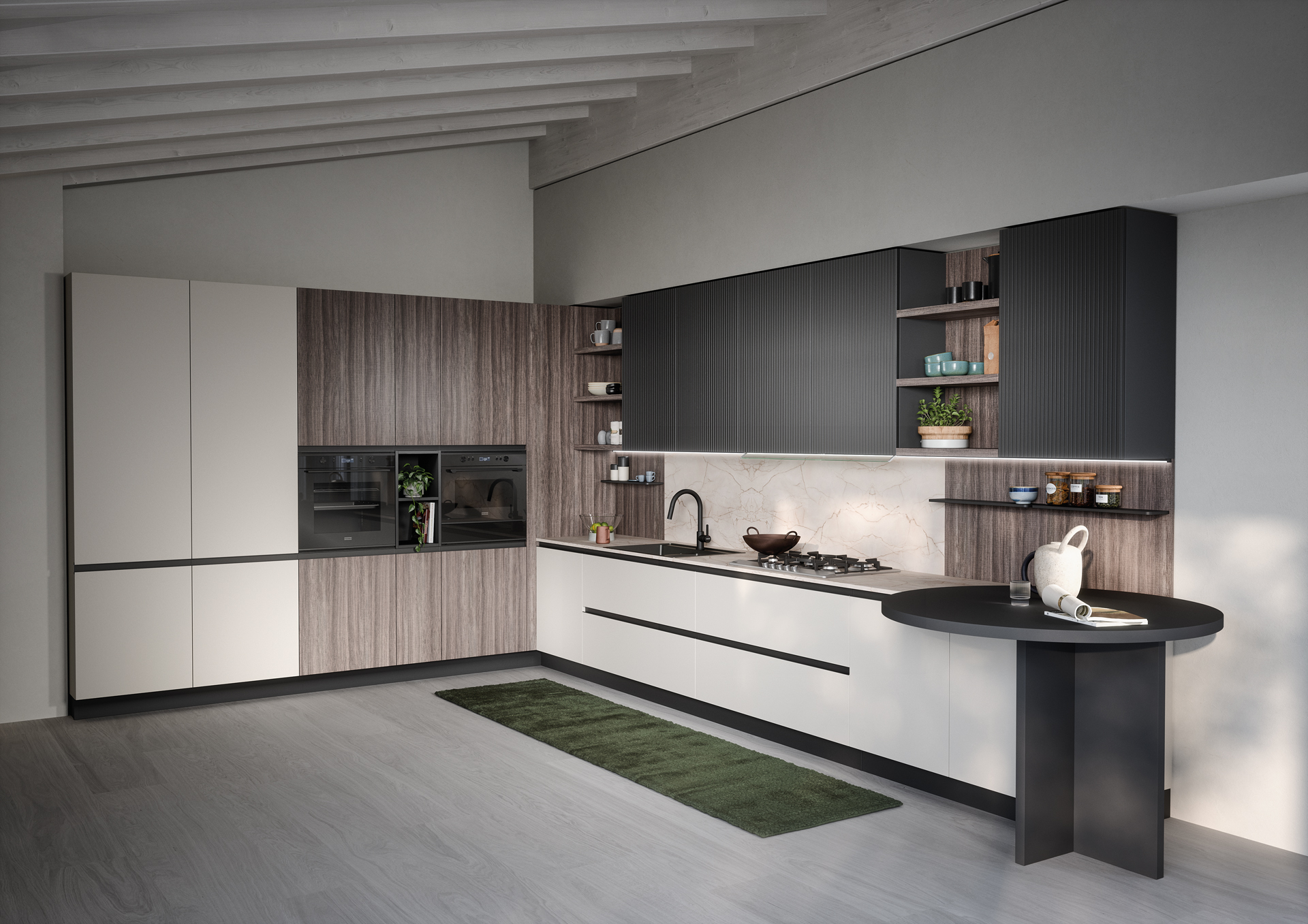 Cucina ad angolo con piano snack.
